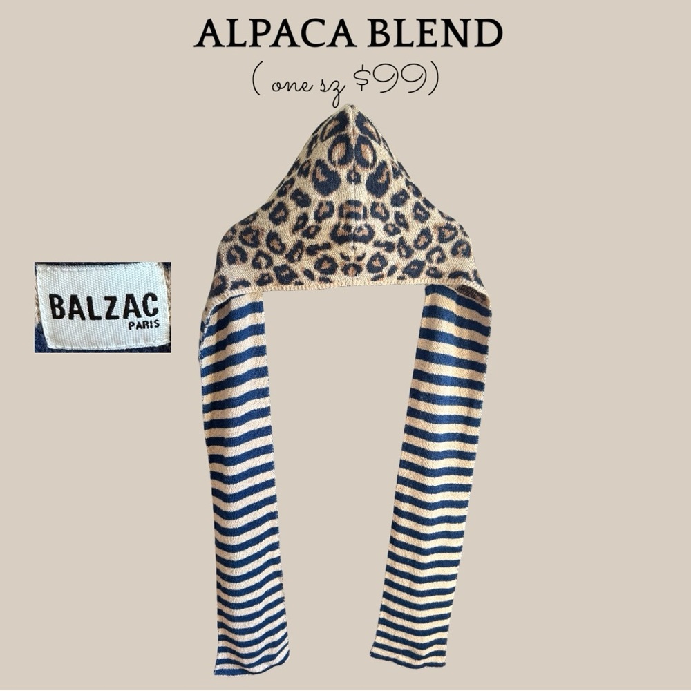 Balzac Paris Alpaca Blend Leopard Hooded Scarf in Navy and Cream